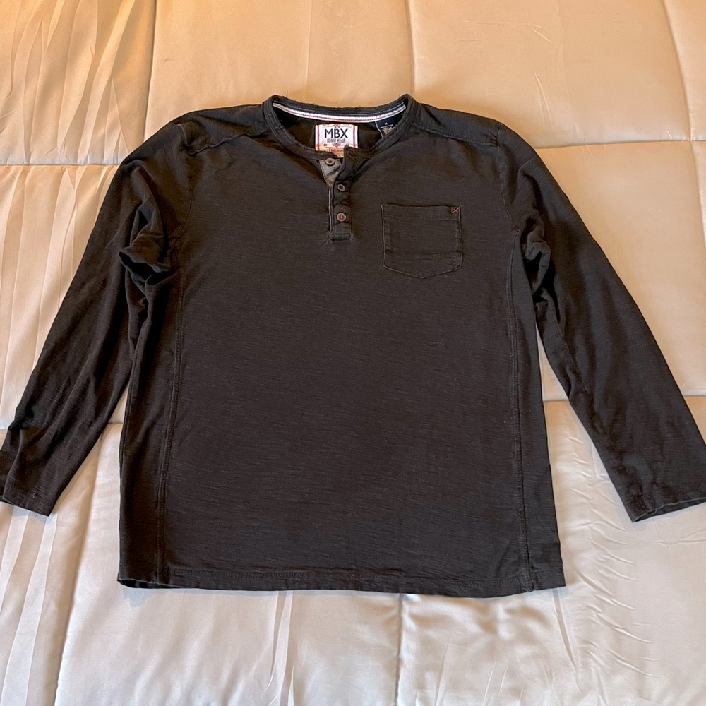 Shirt, Men’s, MBX, Black, Long-sleeve Tee, Button’s at Neck, Size M